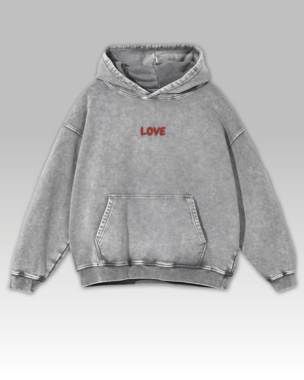 Bluza oversize z kapturem <br>Haft LOVE <br>Efekt sprania